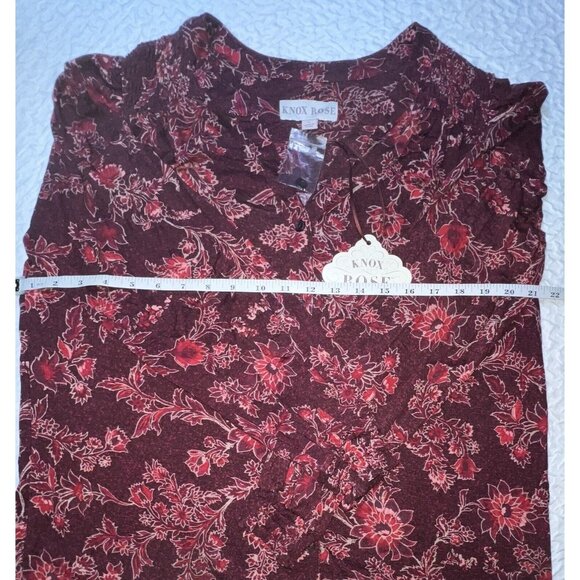 New! Knox Rose🌹Large Blouse Boho Wine Floral Long Sleeve Super Soft Womens NWT - Picture 4 of 6